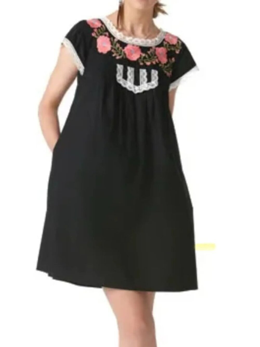 Vintage Boho Tracy Feith floral embroidered peasant baby doll mini dress